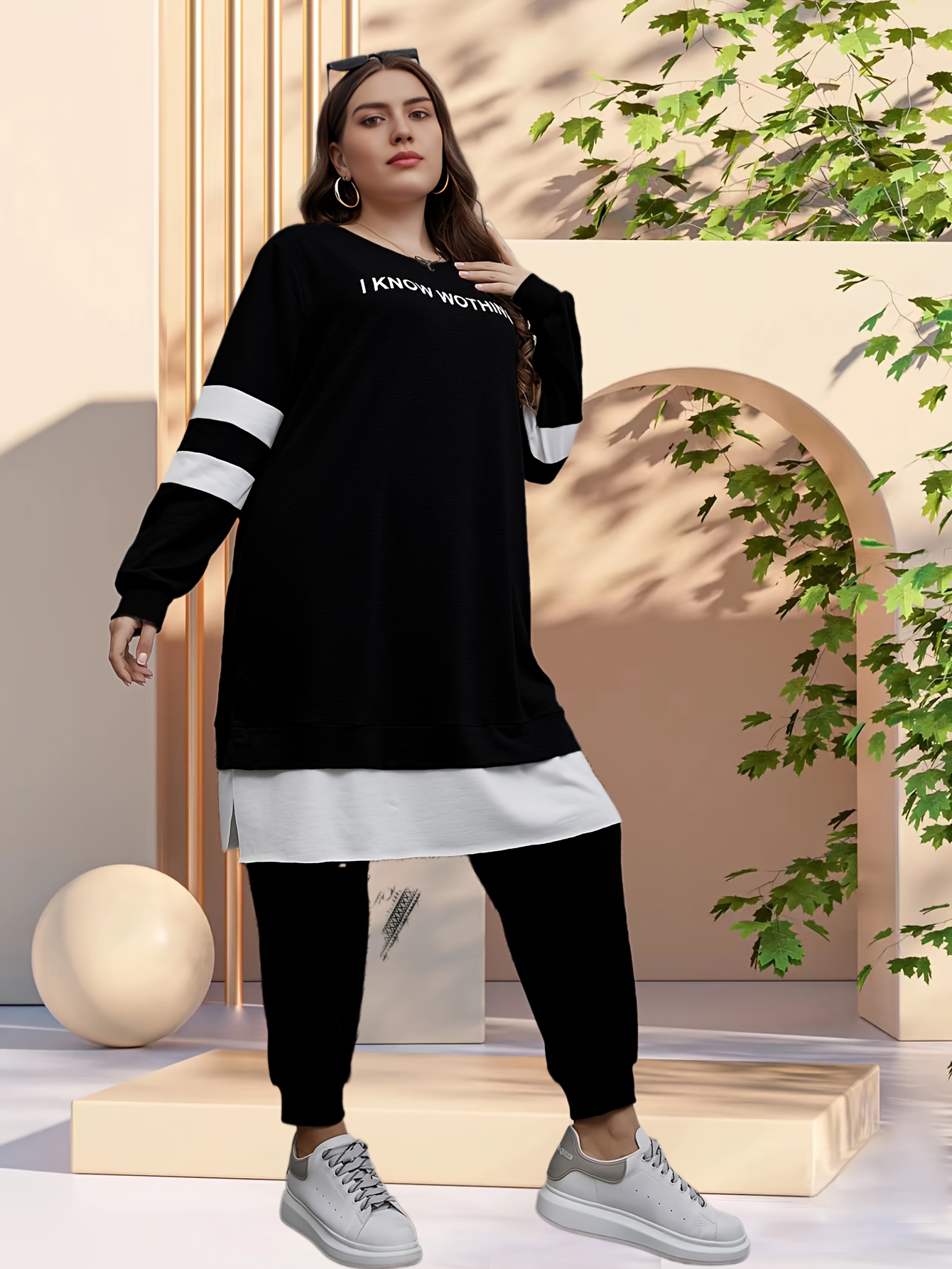 Plus Size two piece outfits for women Jogger Sets Long Sleeve Tops