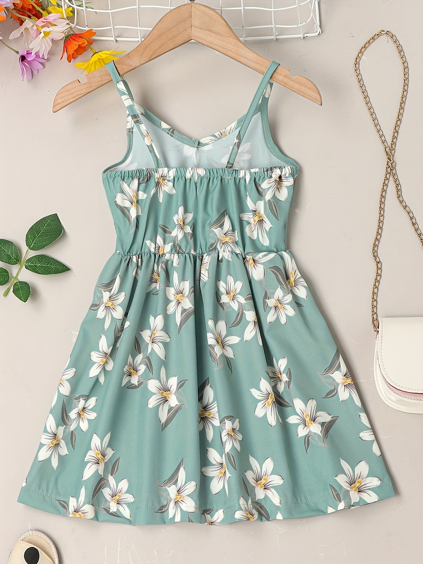 little girls cute sundress floral pattern party beach dress v neck elastic waist camisole dress for summer details 21