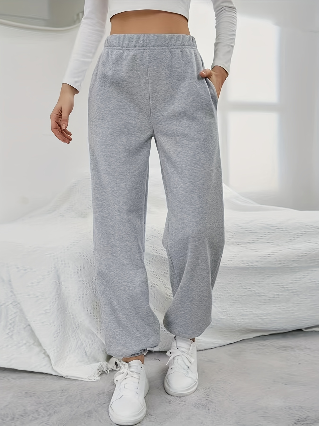 Solid Jogger Lounge Pants, Comfy & Soft Elastic Waistband Pants, Womens  Loungewear & Sleepwear