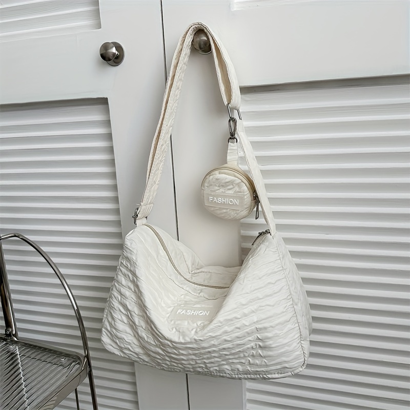 Solid Shoulder Bag Ruched Bag With Mini Round Wallet
