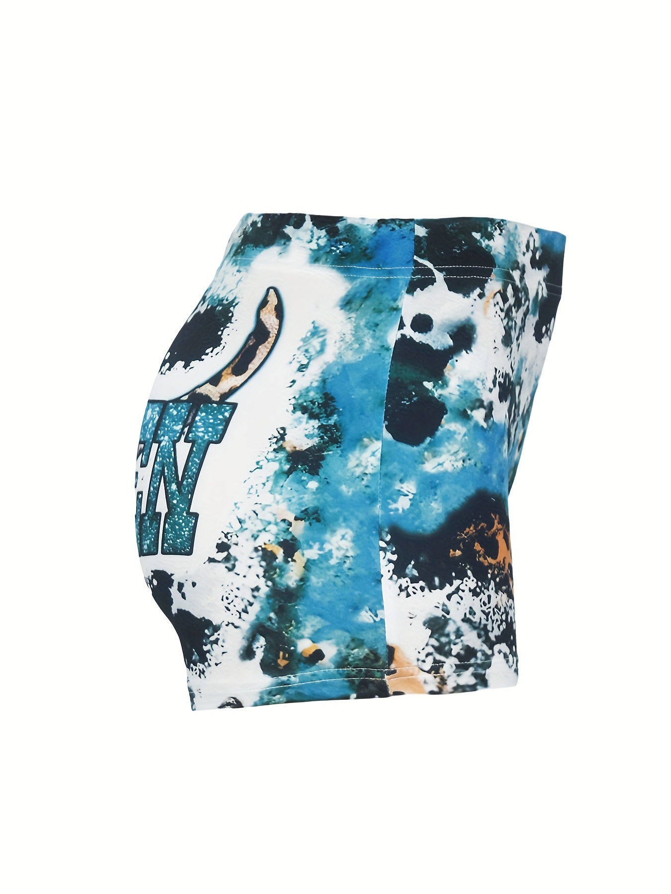 Women's Plus Size Glitter Letter Print Tie Dye Elastic High Rise Medium Stretch Shorts