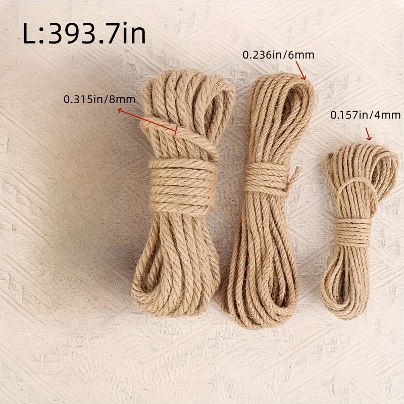 2 rollos de cuerda de yute natural de 656 pies x 0.118 in, cuerda de cáñamo  de 0.118 in de grosor, cuerda de cáñamo torcida 100% natural para torre de
