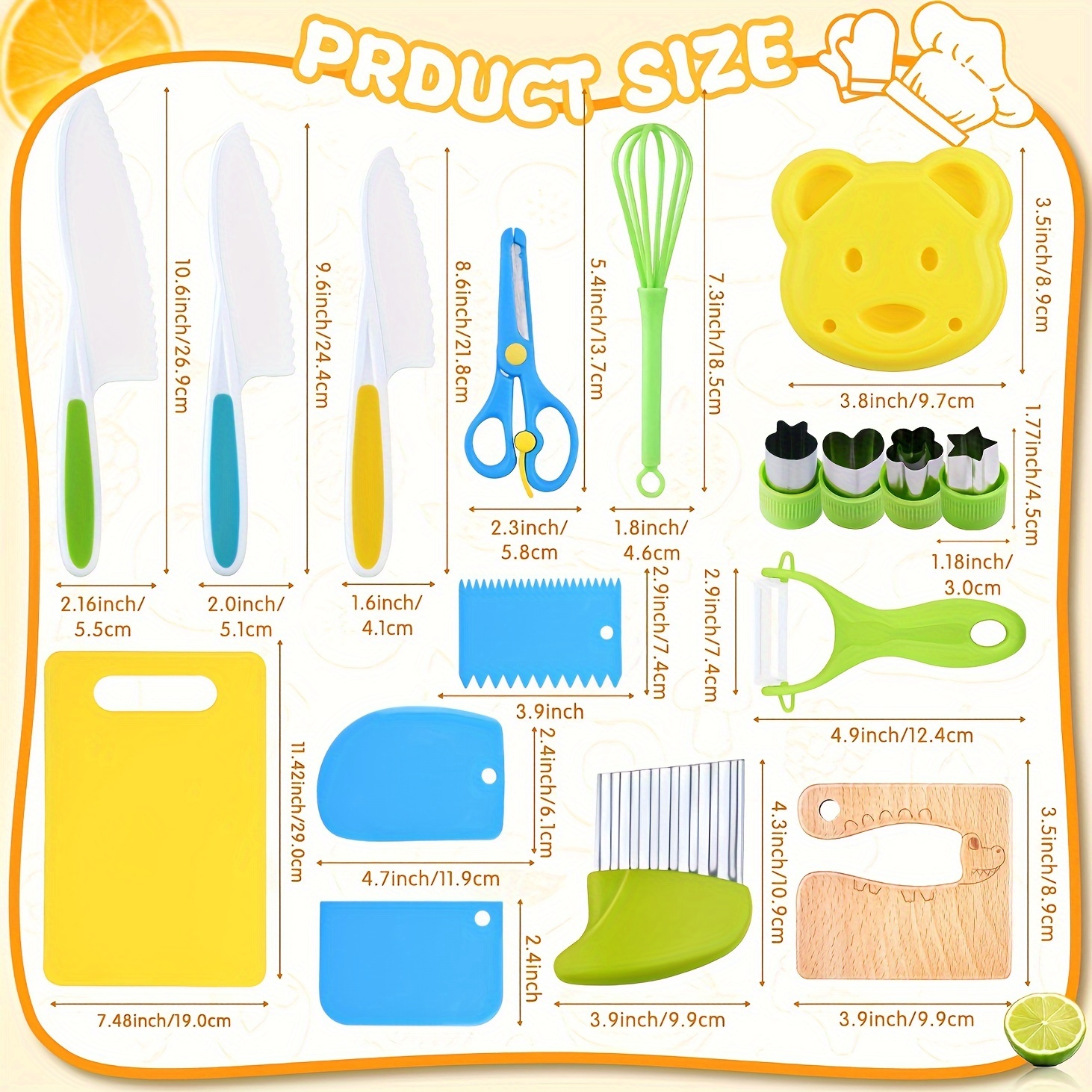FIALAME 17 Pcs Montessori Kitchen Tools for Toddlers, Toddler Kitchen Tools for Real Cooking, Kids Safe Knives Set, Plastic Toddler Knife Set, with