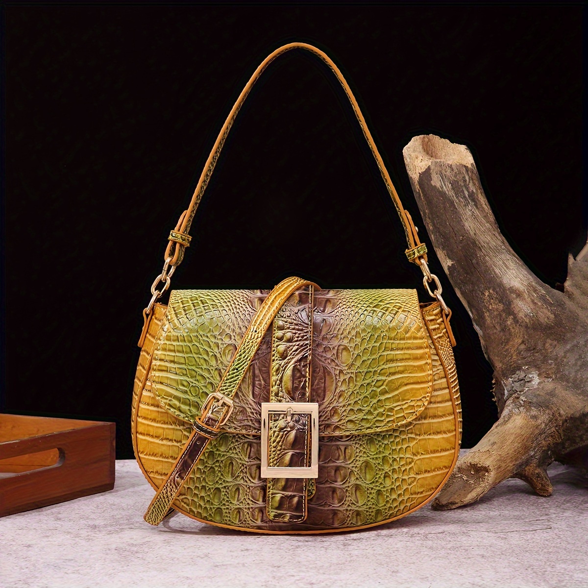 Crocodile Pattern Crossbody Bag Gradient Color Shoulder Bag - Temu