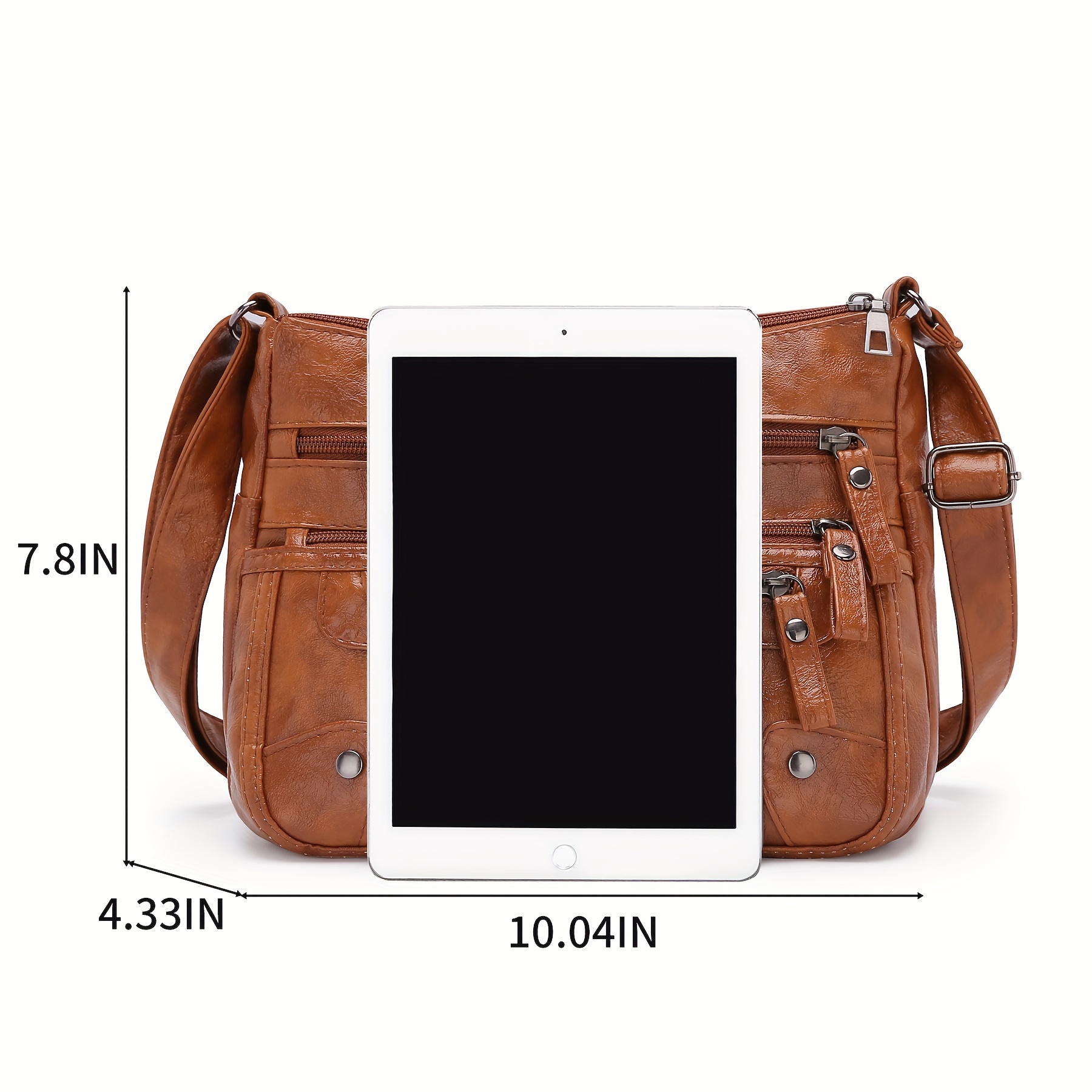 solid color multi zipper bag vintage soft leather shoulder