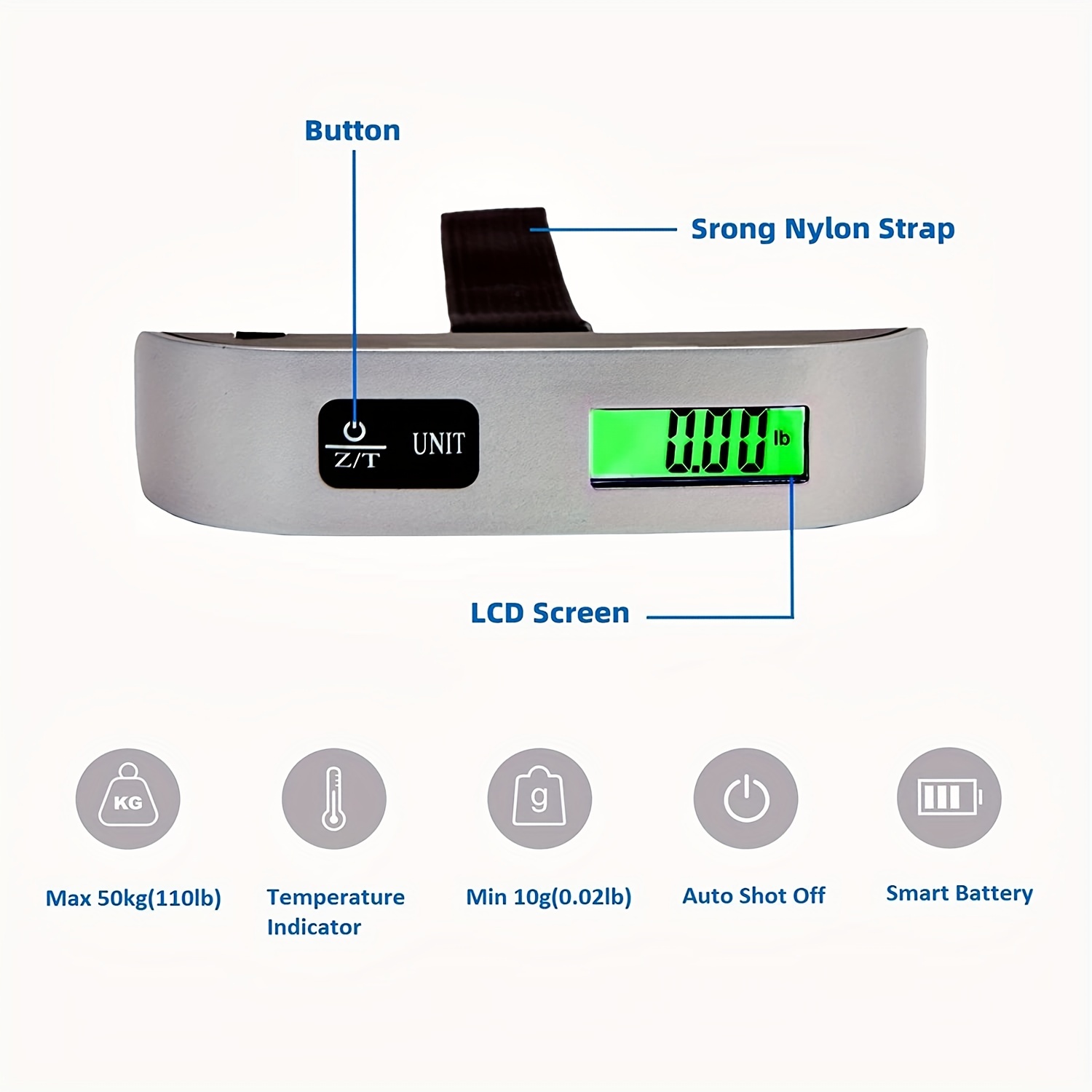 50KG Portable Electronic Luggage Scale LCD Display Travel Digital