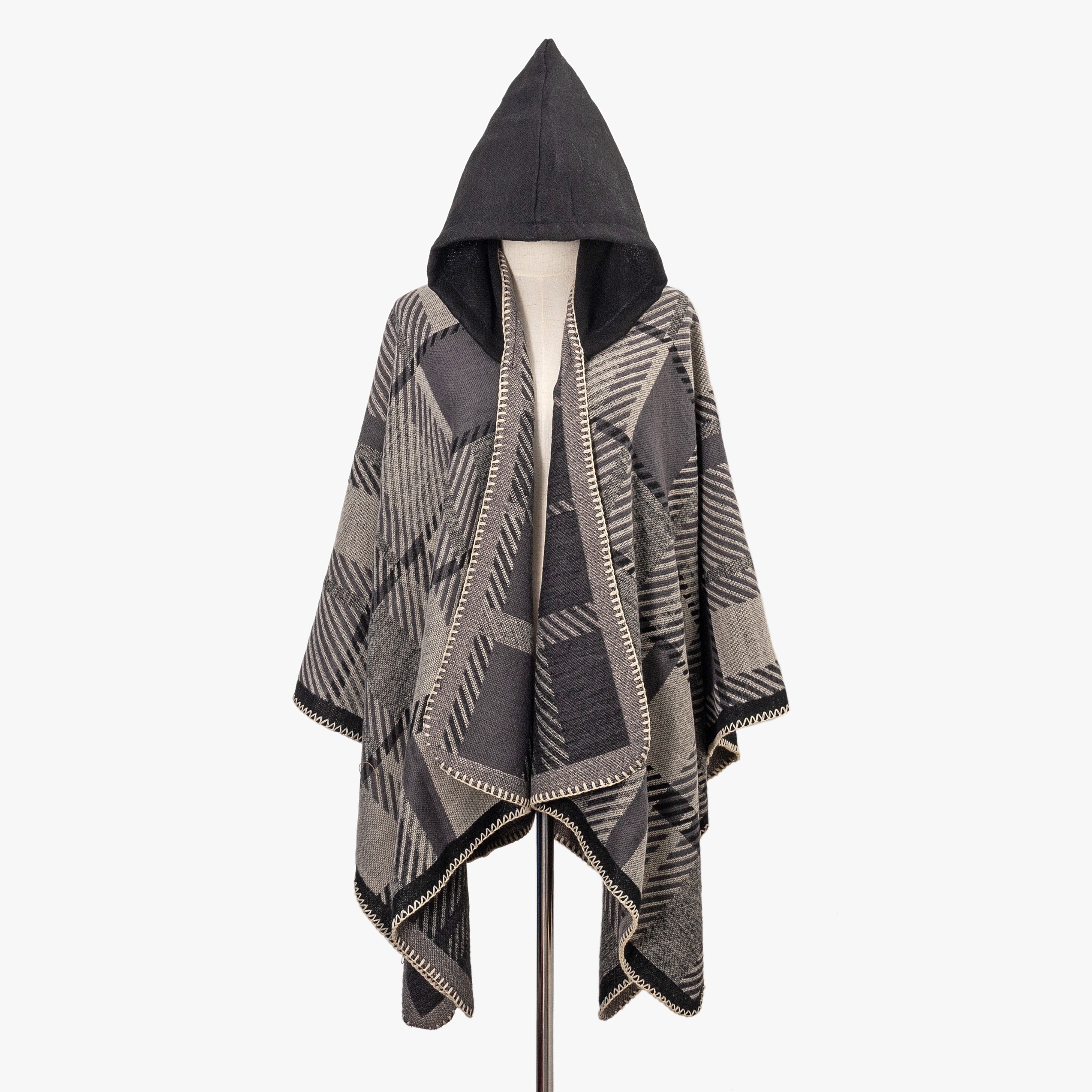 Poncho de punto elegante para mujer invierno cálido asimétrico chal abrigo  con flecos