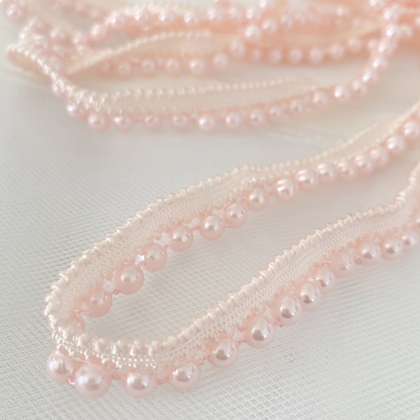 2Yds White Pearl Beaded Lace Trim Braid Edge Ribbon Fabric DIY