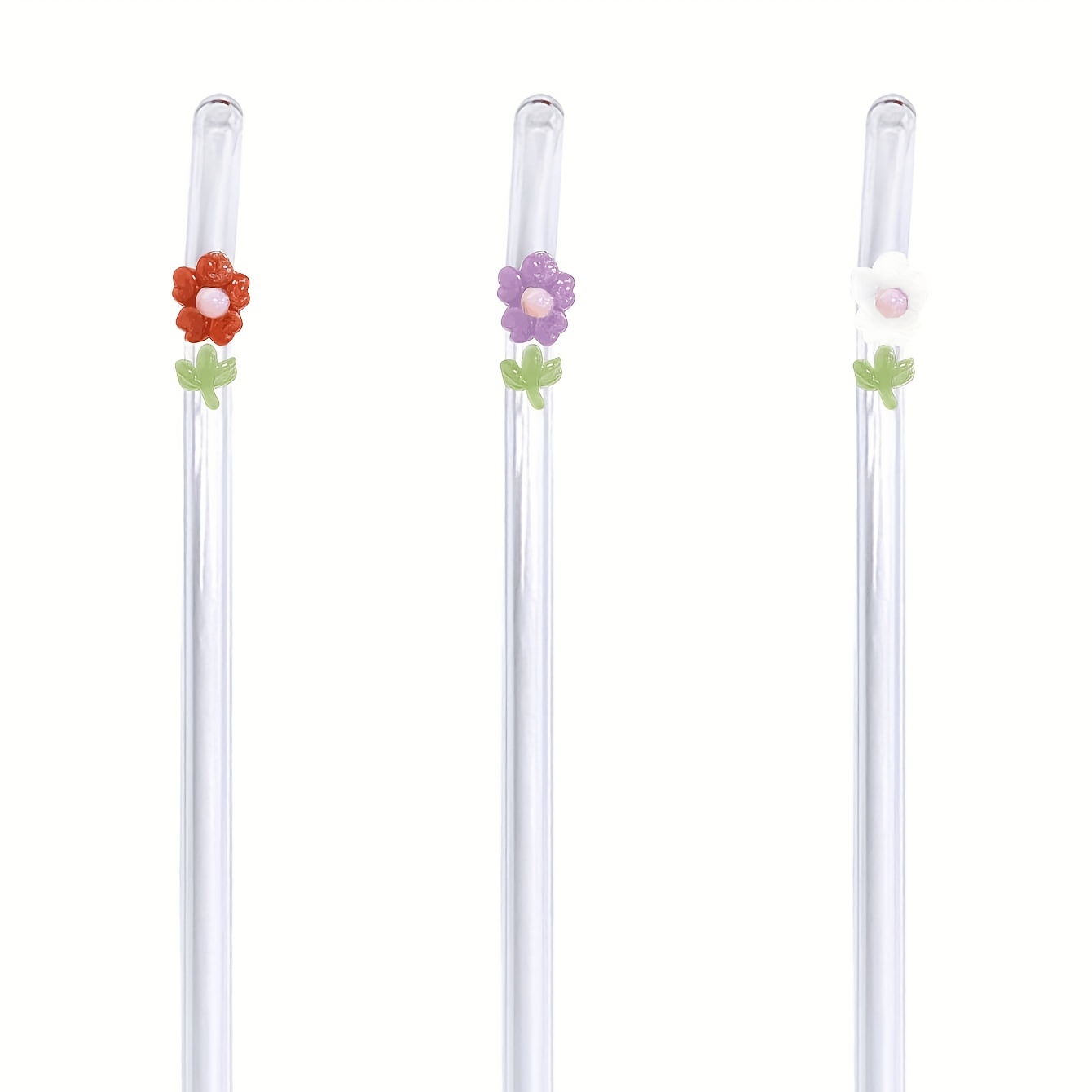 Buy Flower GLASS STRAW Boba Straws Smoothie Straws Thin Straws