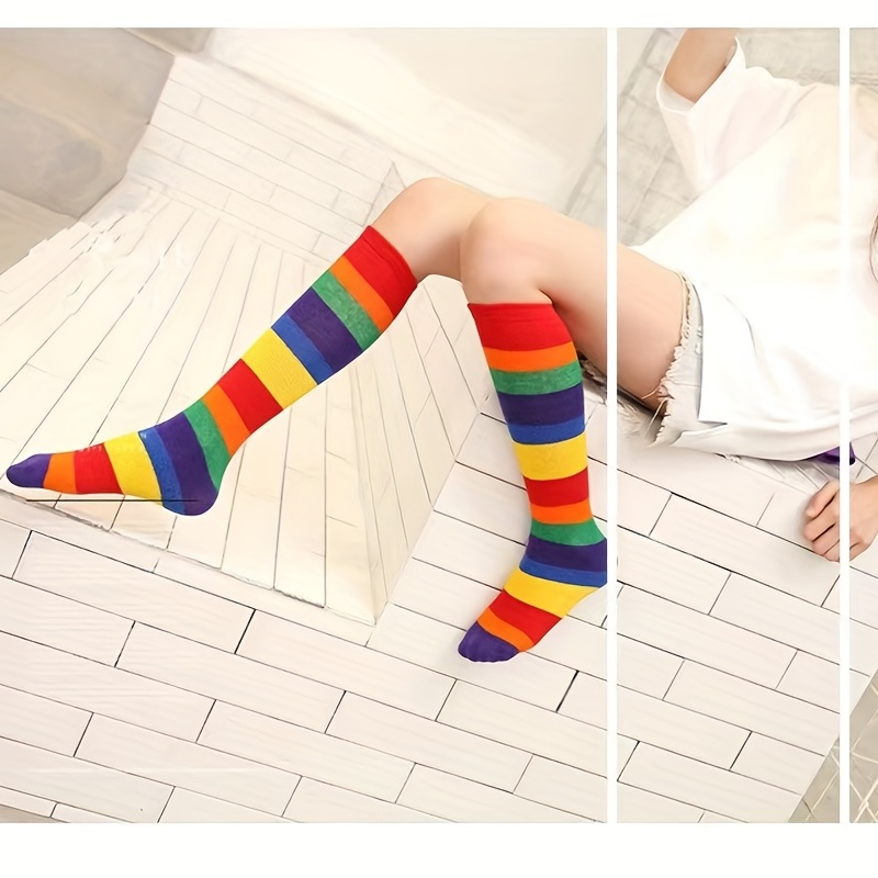 Rainbow Candy Striped Knee Socks Boys Girls Middle Small - Temu Canada