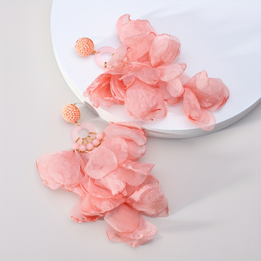 Hot Pink Exaggerated Flower Petal Dangle Earrings Bohemian Style
