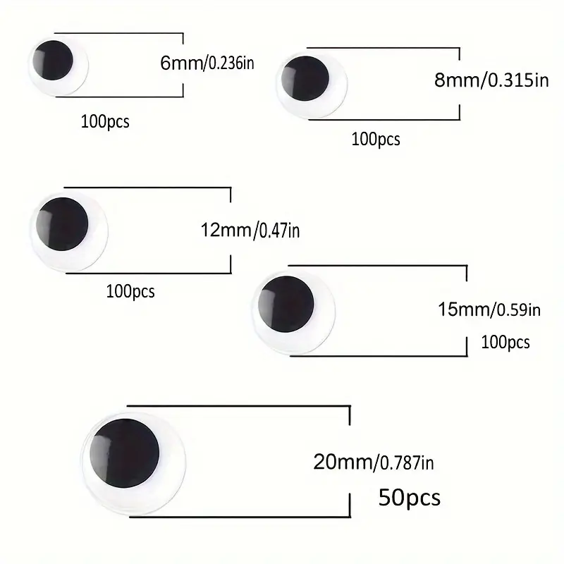 6mm-20mm Wiggle Eyes Self-Adhesive for Craft Stickers, Black and
