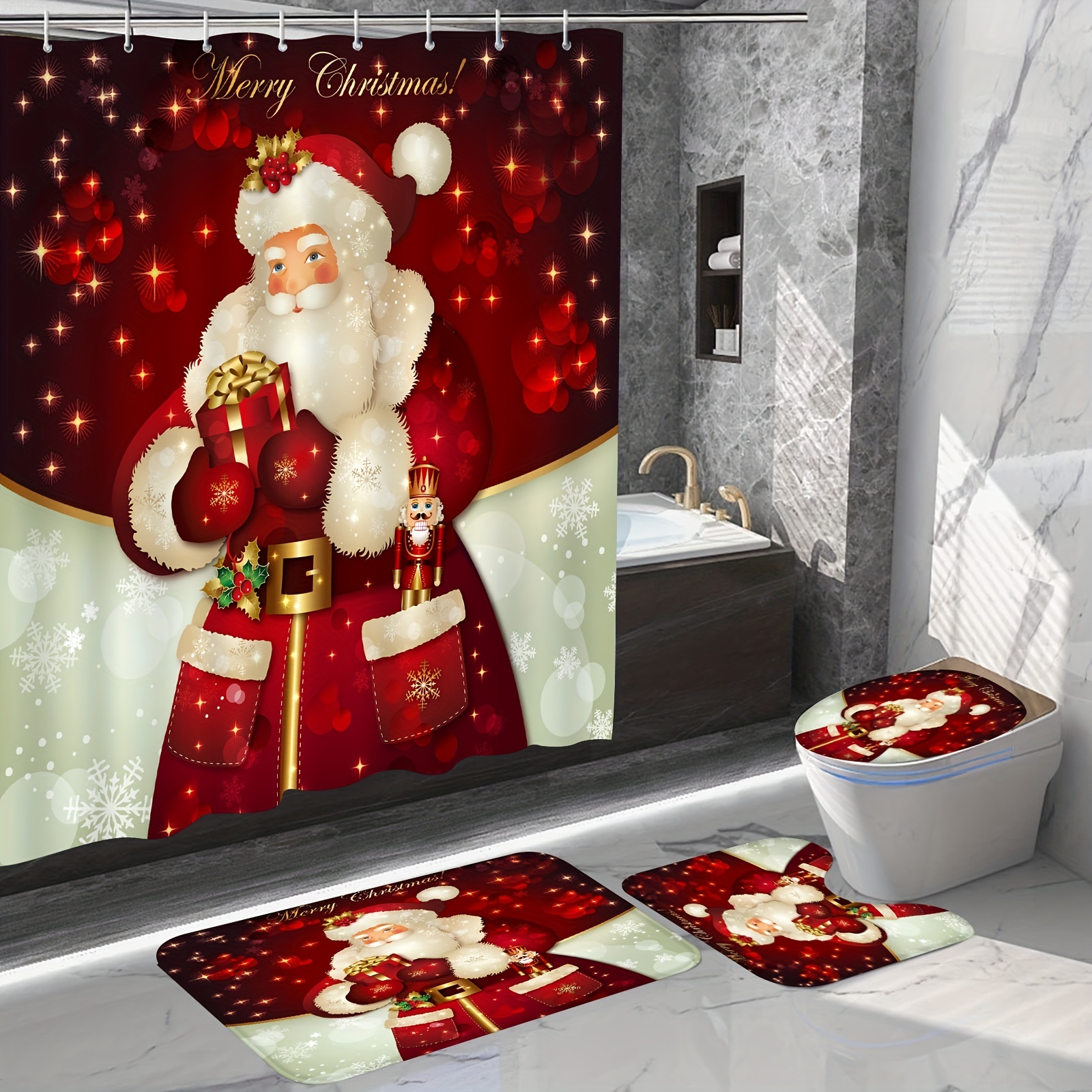 Jogo Tapetes de Natal para Banheiro Papai Noel Vermelho