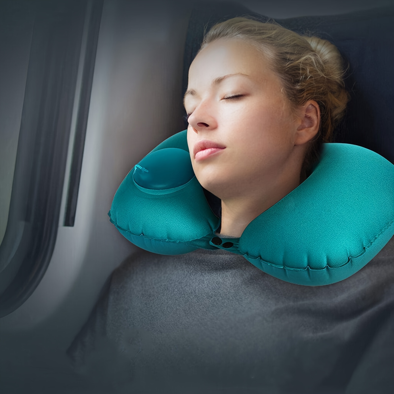 Almohada de cuello para viajes, almohadas inflables de viaje para aviones,  almohada de viaje para dormir en avión, evita el dolor de cuello y hombros
