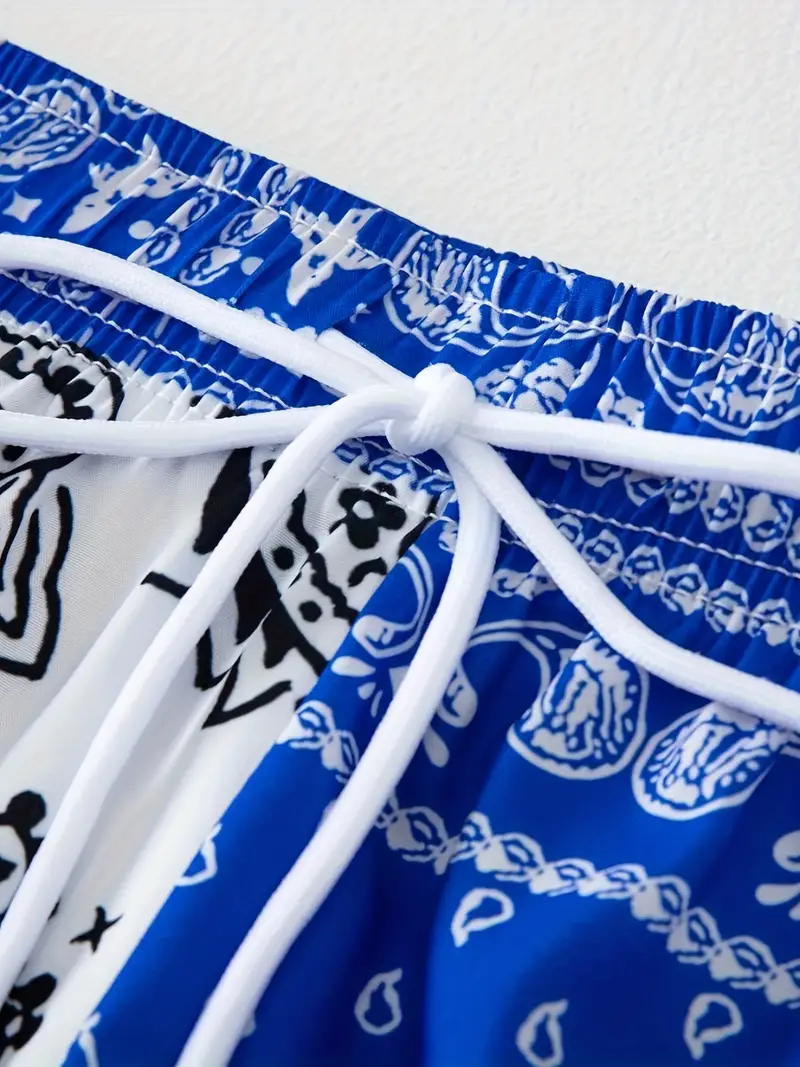 Men's Casual Drawstring Light Blue Bandana Paisley Print Shorts – Bella  Valentina LA