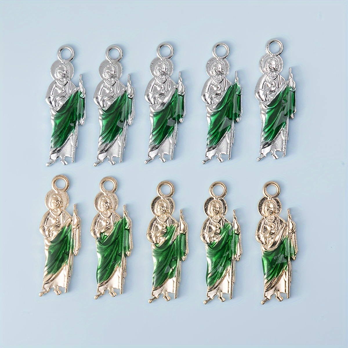 

10pcs Green Saint Alloy Pendant For Diy Jewelry Making Supplies