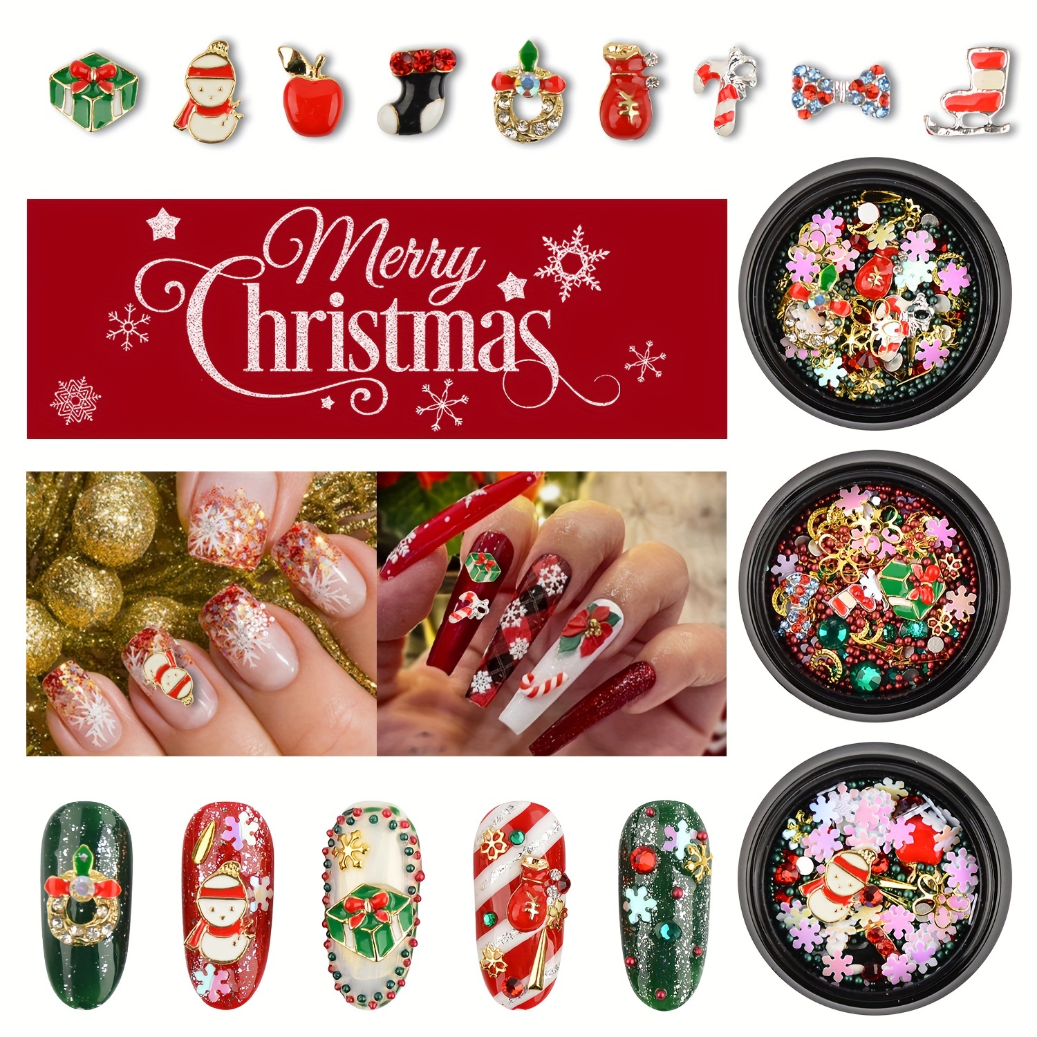 Christmas Glitter 3D Nail Art Rhinestones Charm Gem Jewelry Nail Art  Accessories