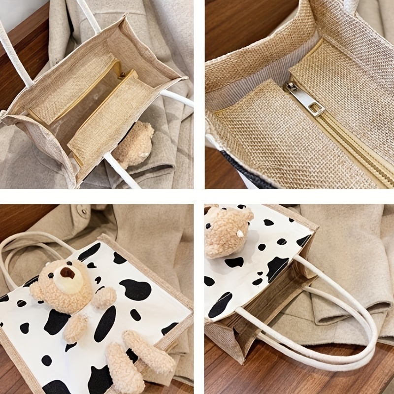 Plush Bear Doll Tote Bag - Cartoon Pattern Handbag