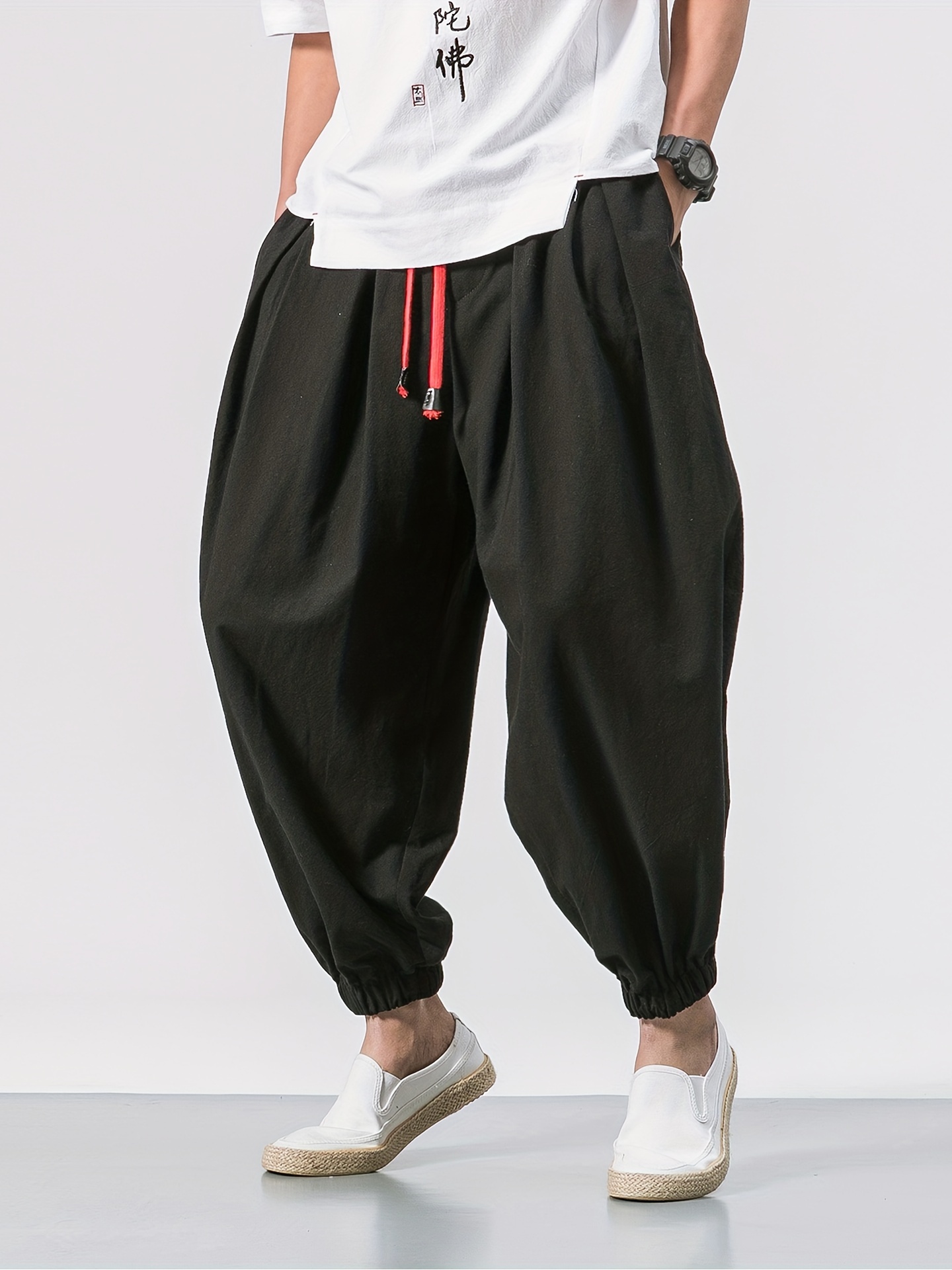 Men's Stylish Harem Pants Casual Cotton Drawstring Hip Hop - Temu