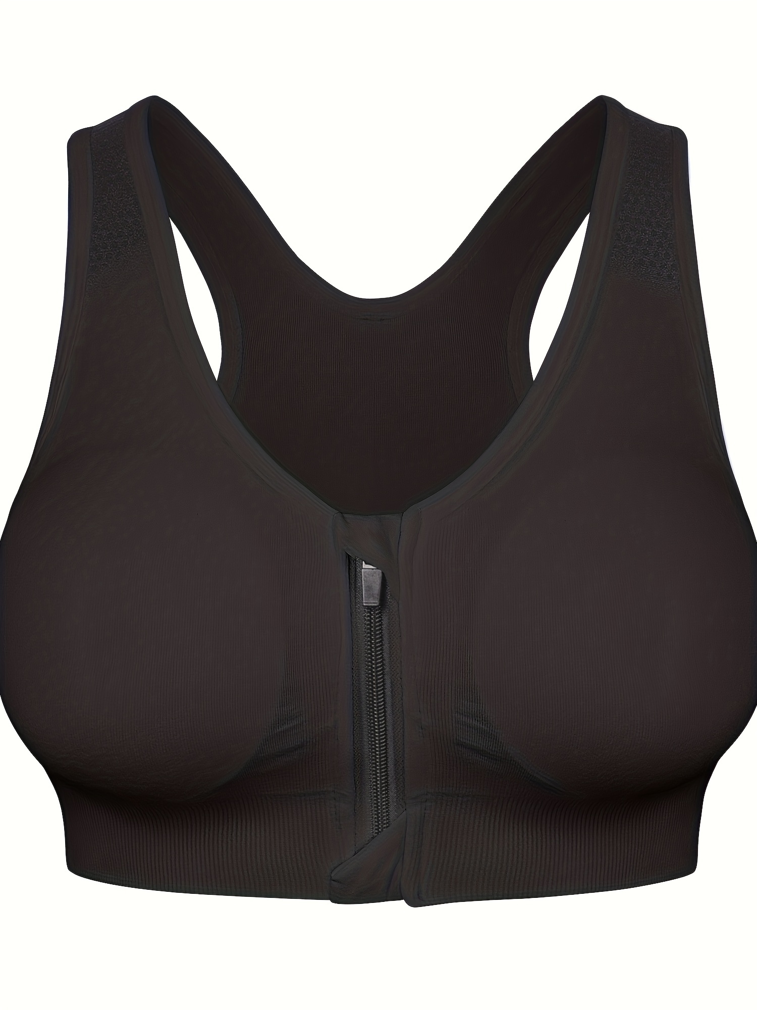 2pcs Women's Zip Front Sports Bra Wireless Post-Surgery Bra Active Yoga  Sports Bras(black+grey) 