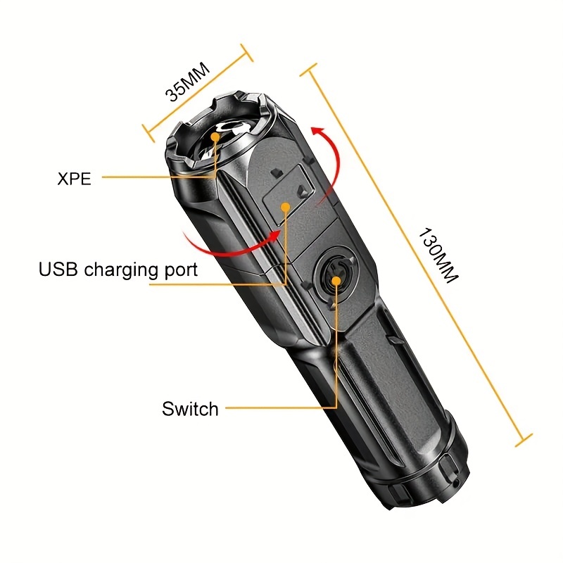 Powerful Led Tactical Flashlight, High Lumens Usb Rechargeable Waterproof  Flashlight, Suitable For Fishing Hunting Camping Trip (rechargeable Battery  Included) - Temu