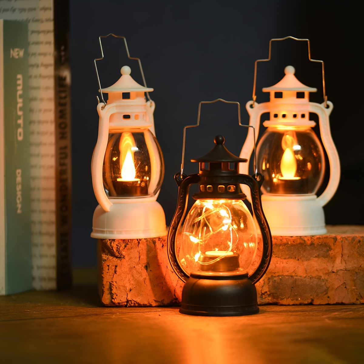 Christmas Vintage LED Lantern Battery Operated,LED Lantern Indoor Lanterns  Decorative Candle Lamp Seasonal Decorations for Christmas Home Living Room  Bedside Night Light 