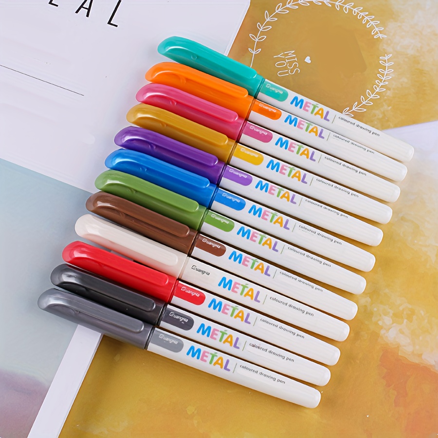 12 Colors Metallic Marker Pens fine Point Metallic Pen Black - Temu