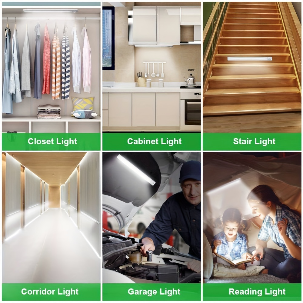 Luz LED con sensor de movimiento para interiores [paquete de 4] - Luces LED  de batería - Luces de armario con sensor de movimiento, luces debajo del