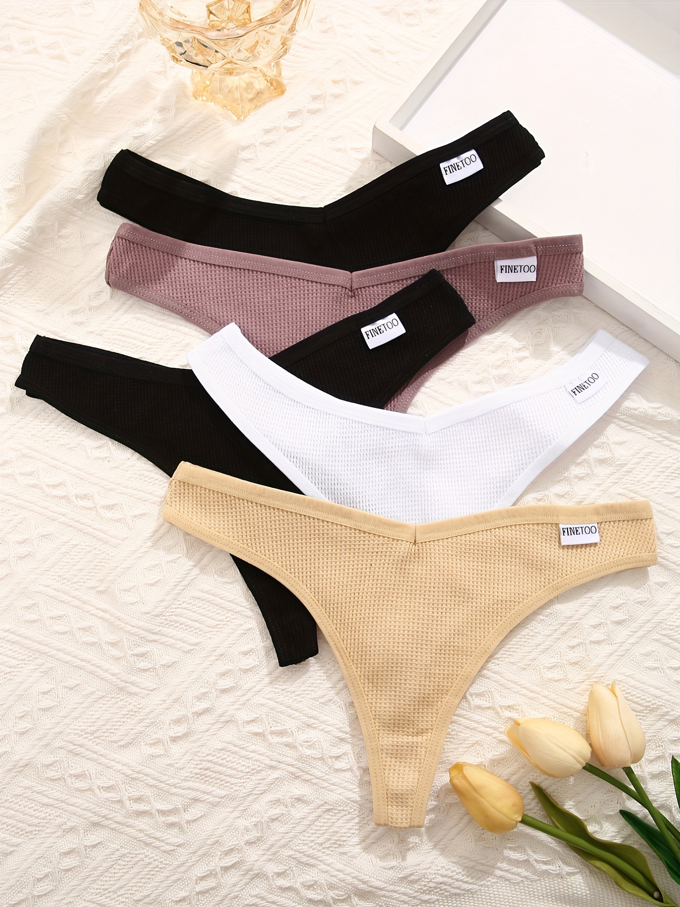 Women's Underwear Cotton Cute Low Bikini Rib Cheeky - Temu United