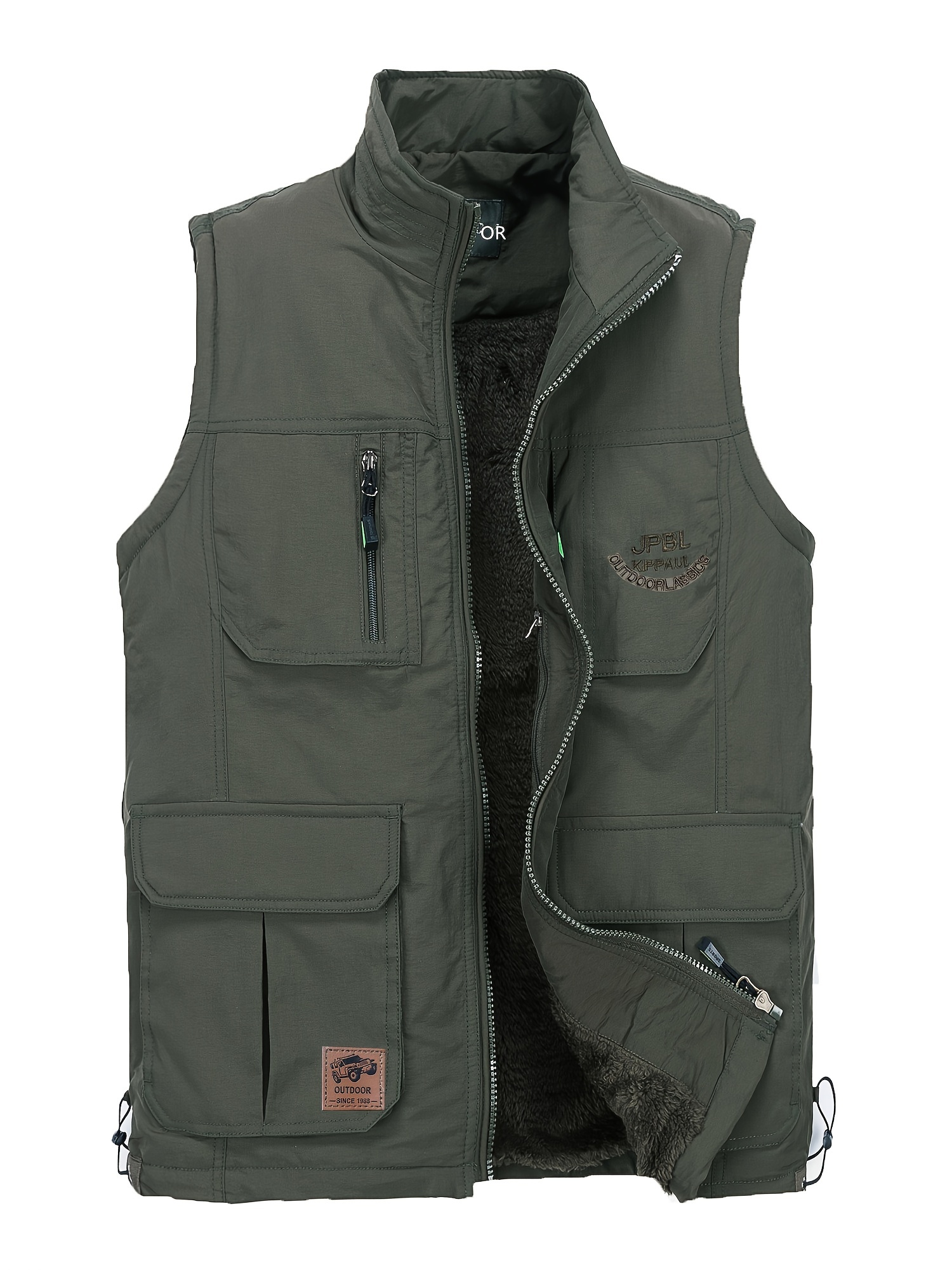 Zipper Pockets Thermal Cargo Vest, Men's Casual Outwear Zip Up Vest for Spring Summer Outdoor Fishing Photography,Temu