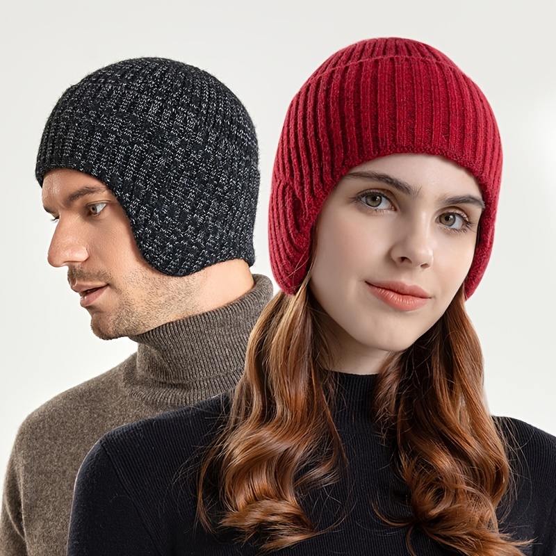 Knitted Skull Beanie Hat Thermal Knit Ear Protection Street - Temu