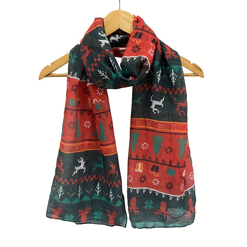 

1pc Christmas For Women, Polyester , Red & , For , Non-stretch, Pattern, Decorative &
