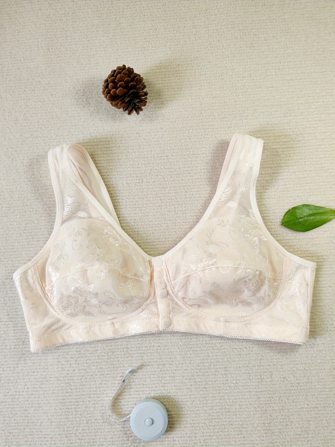 Contrast Lace Wireless Bra Comfy Breathable Front Buckle Bra - Temu