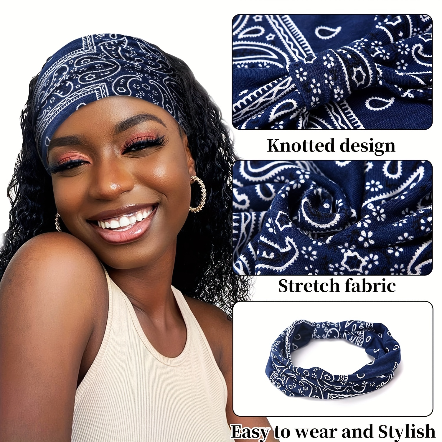 Boho Wide Brim Headbands Floral Elastic Sweatband