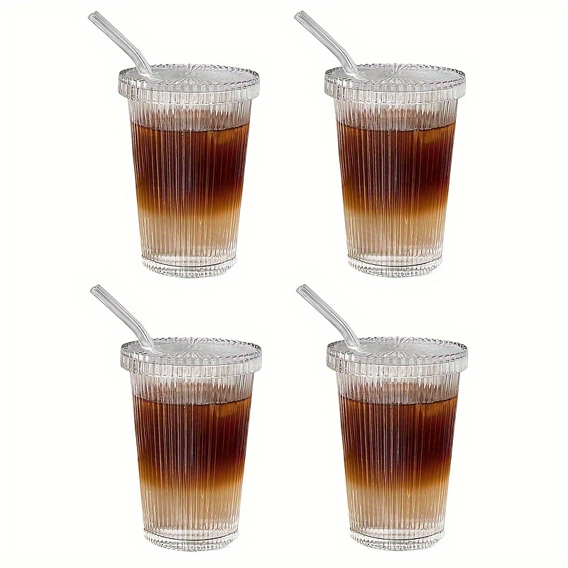 Vertical Striped Glass Tumblers Lids Straws Simple Glass - Temu New Zealand