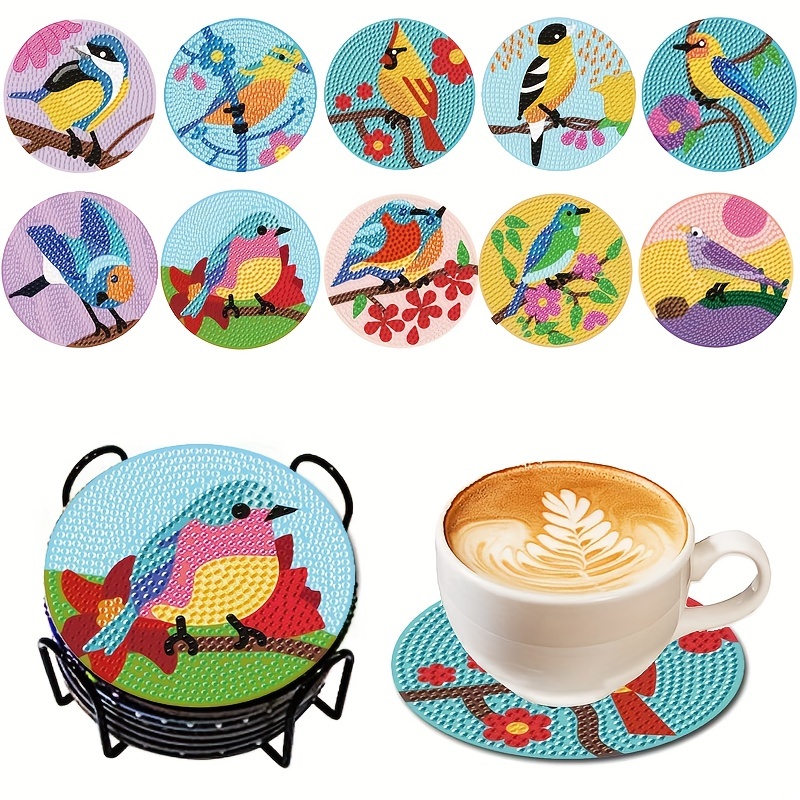 Bird Diamond Art Painting Coasters Kits With Holder Diy - Temu