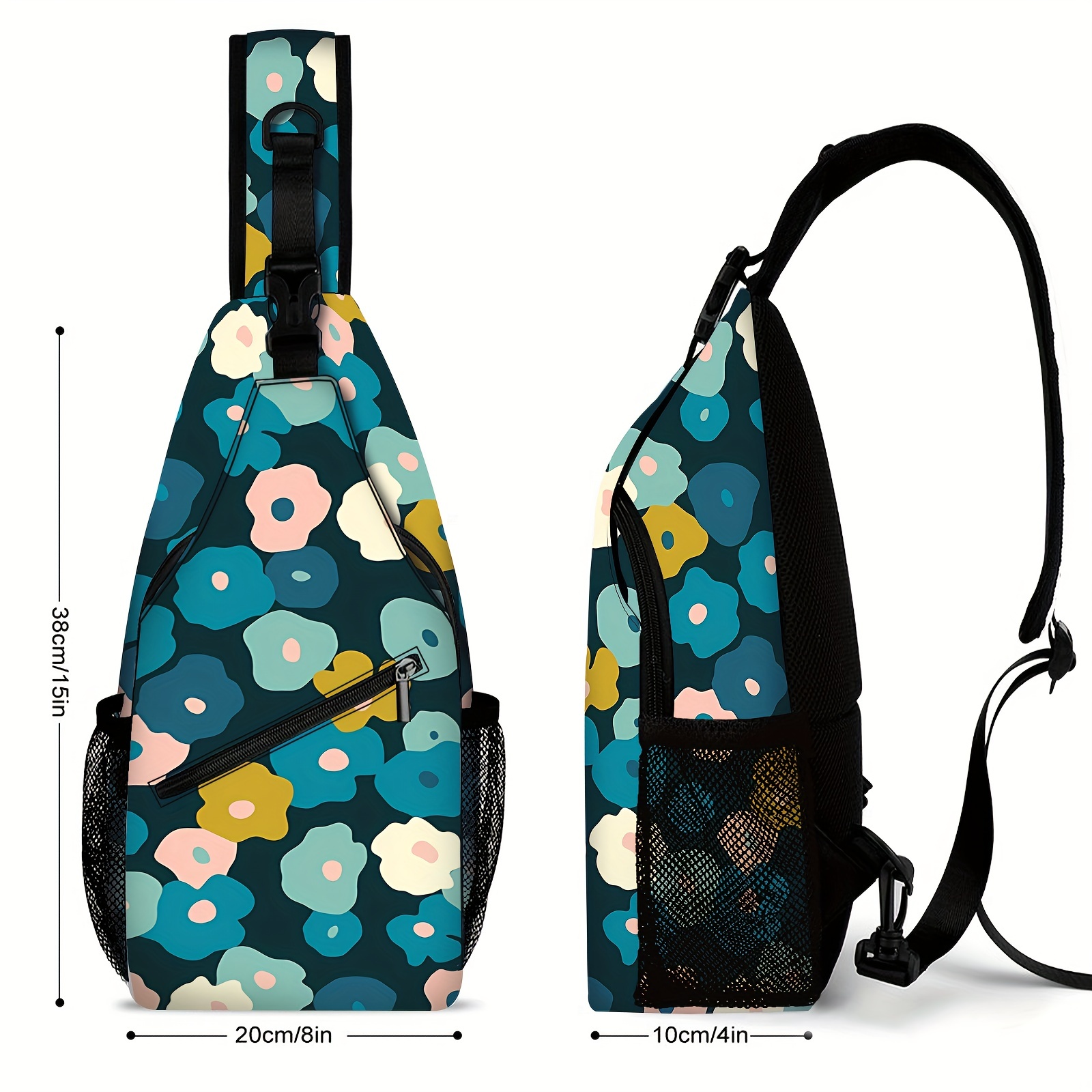 Vintage Geometric Pattern Sling Bag, Zipper Pocket Chest Bag, Casual  Crossbody Purse With Floral Hardware - Temu