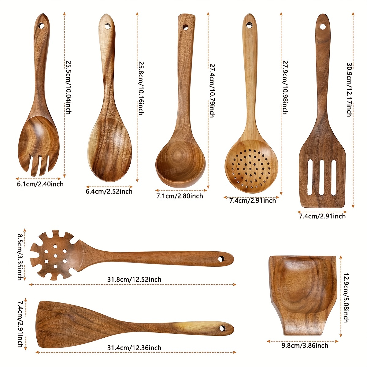 Wooden Spoons for Cooking, Teak Wooden Kitchen Utensils Set Wooden Cooking  Utensils 8Pcs Wooden Spatulas Wooden Utensils for Cooking