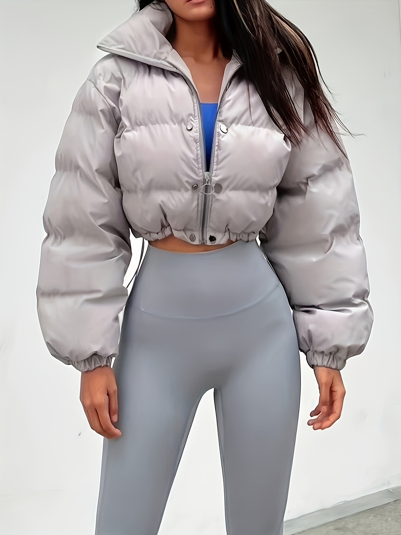 Zipper Warm Puffer Jackets For Winter Hiking Ski Solid Color Crop Puffer Coat  Womens Clothing - Sports & Outdoors - Temu Canada