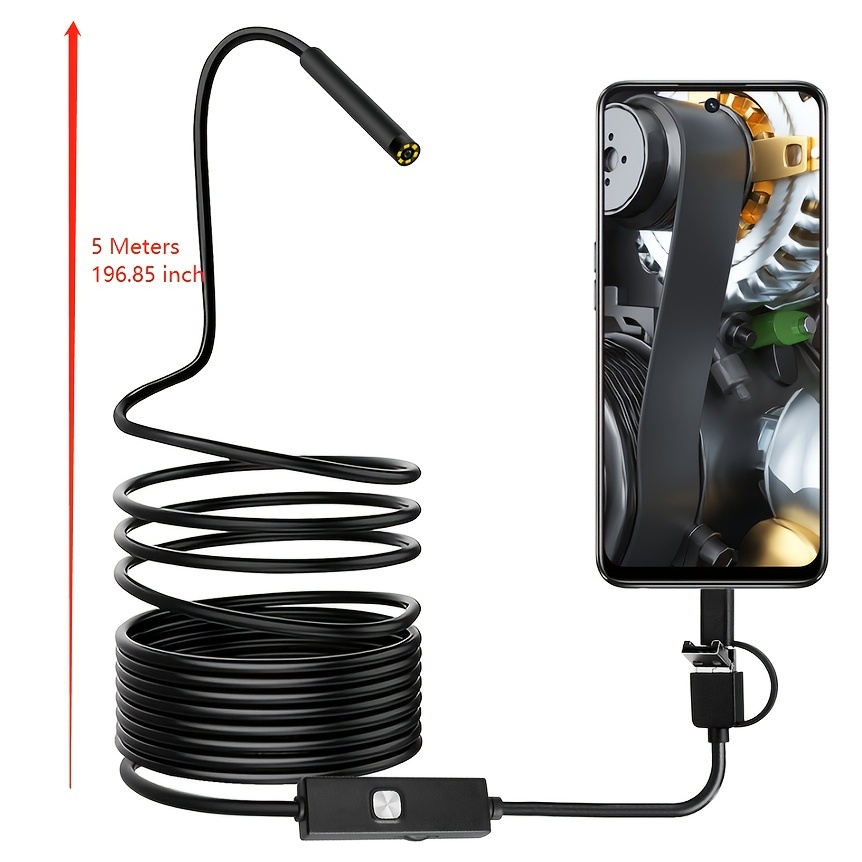  GYTOO Cámara endoscopio para teléfono móvil Android, cámara de  inspección industrial ultrafina de 0.217 in, micro USB/tipo-c/USB 3 en 1  endoscopio con 6 luces LED, cable semirrígido, impermeable IP67 : Industrial