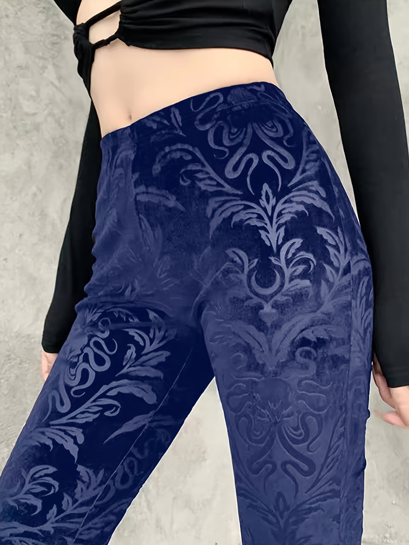 Gothic Floral Print High Waist Pants Elegant Flare Leg Pants - Temu