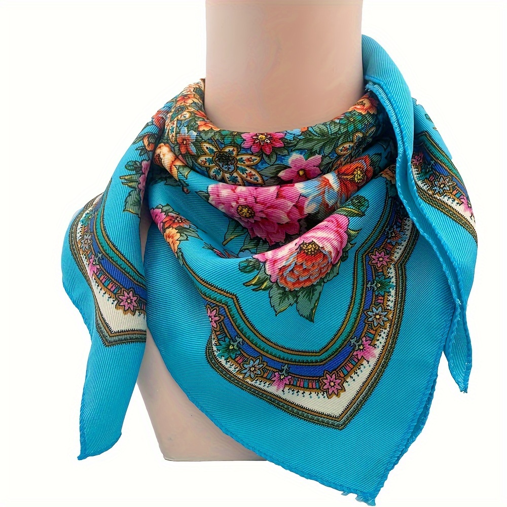 Russian Babushka Flower Square Scarf Boho Multicolor Thin - Temu