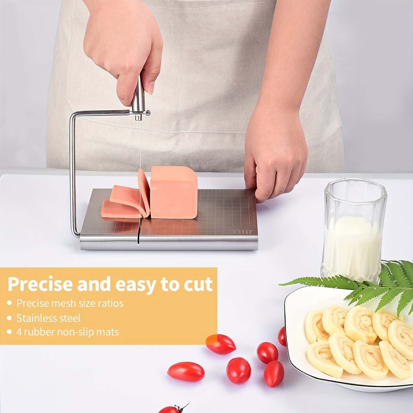 Cheese Slicer & Cheese Cutter - Cheese Slicer with Wire for Block Cheese -  Cheese Cutter Board With 5 Replacement Wires - Stainless Steel Precise