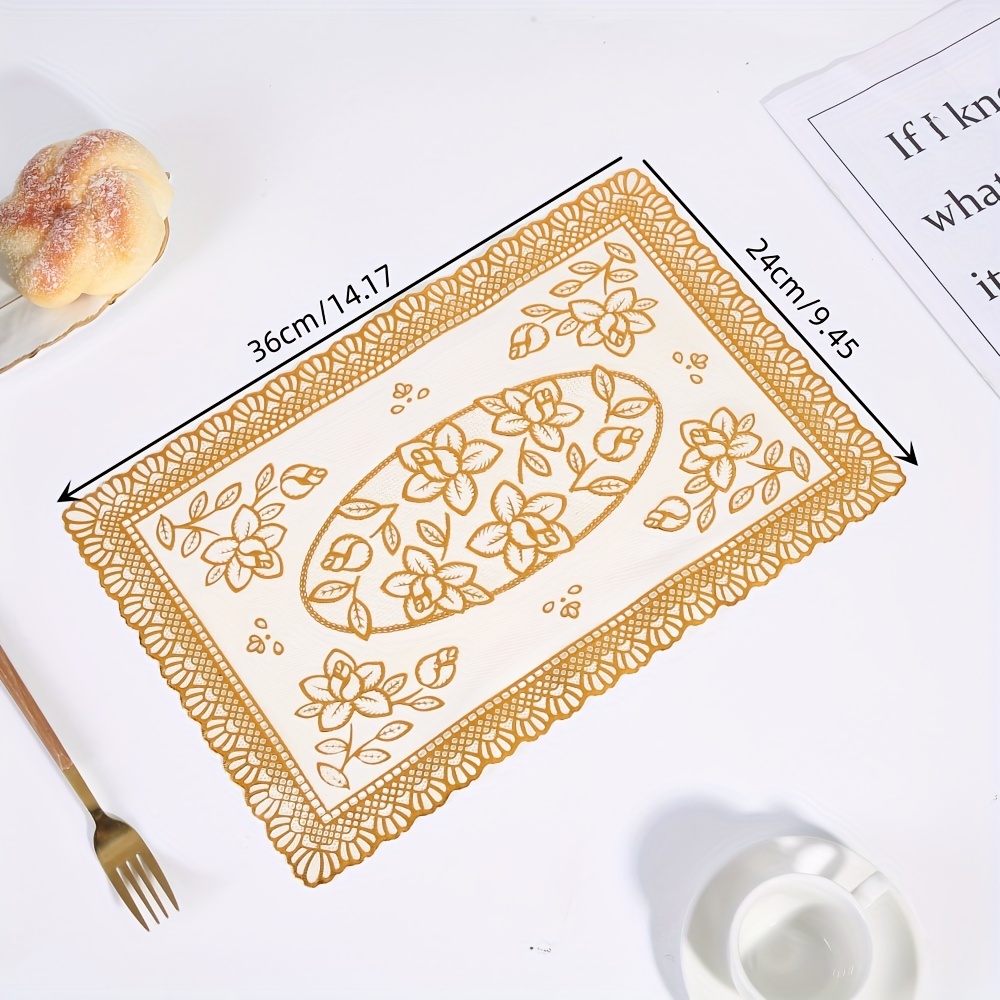 U'Artlines 6pcs Placemat, Floral Elegant Vinyl Non-Slip Insulation