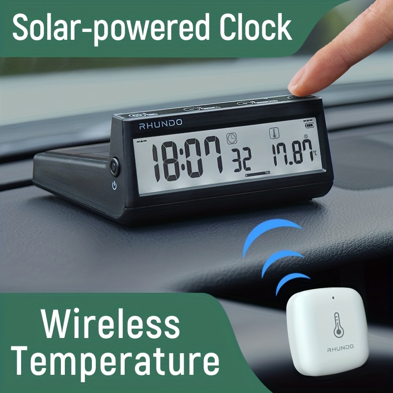 Horloge de voiture de nuit Solar Automobile Horloge électronique  Température Température + Date + Semaine + Température (Lumière verte)