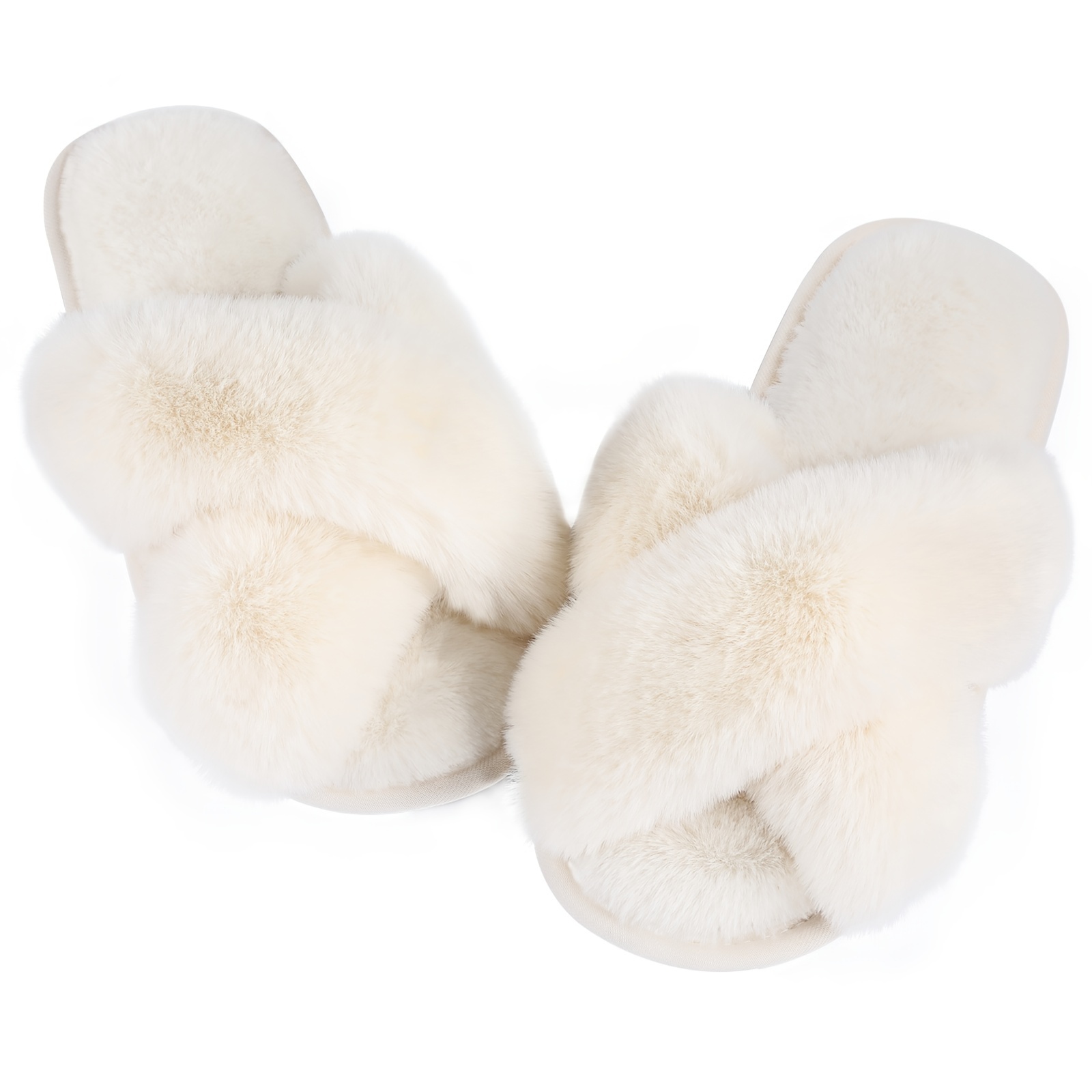 Women's Furry Fuzzy Cross Strap Slippers Soft Comfy Open Toe - Temu Canada