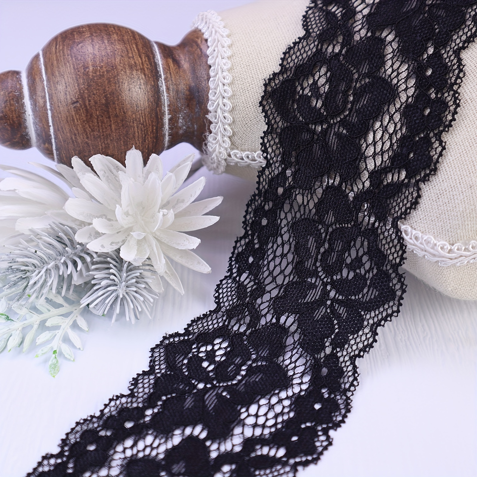 7 Wide Black Lace Fabric Sewing Lace Ribbon Trim Elastic Stretchy Lace for  Crafting 5 Yard 