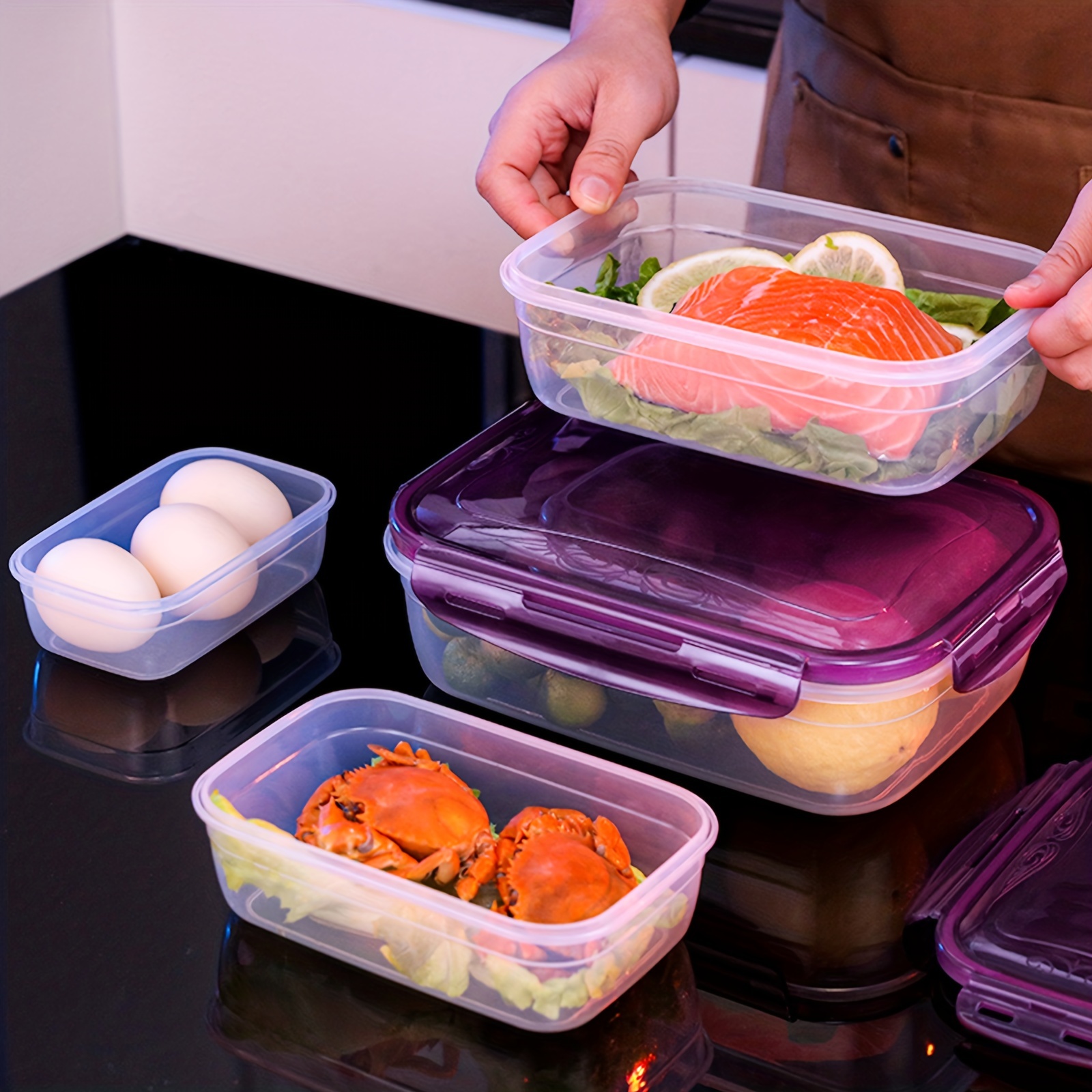4pcs Kitchen Plastic Food Storage Box Set, Microwave And Refrigerator Safe,  Round Air-Tight Seal Containers For Lunch For Teenagers And Workers In  Schools, Canteens; Suitable For Camping, Picnic, Beach; Household Kitchen  Supplies