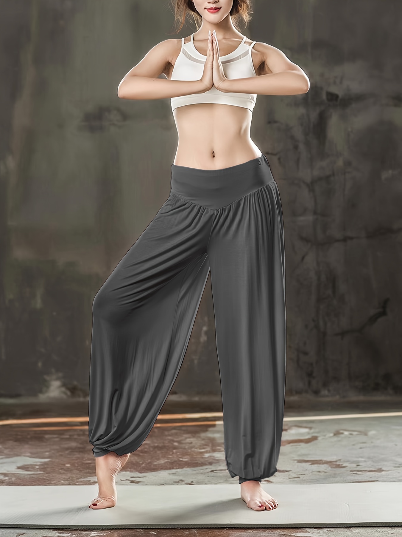 Pantalones Holgados Elásticos Sólidos Pantalones Yoga - Temu