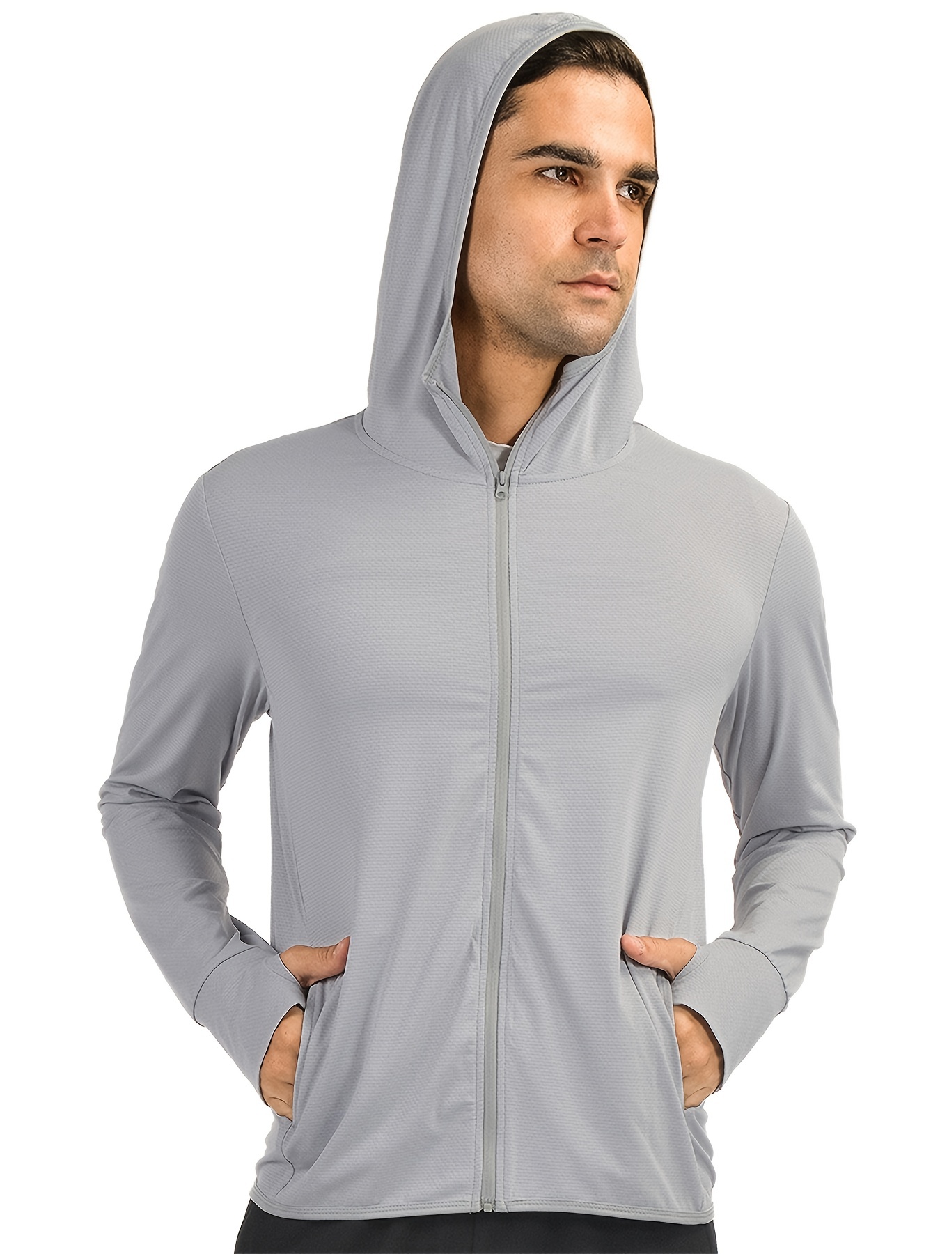 Men's Uv Protective Zipper Hooded Jacket Sun Screen - Temu